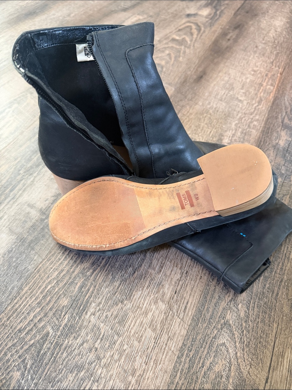Women’s Toms Black Leather Ankle Boots - Classic Zip Side